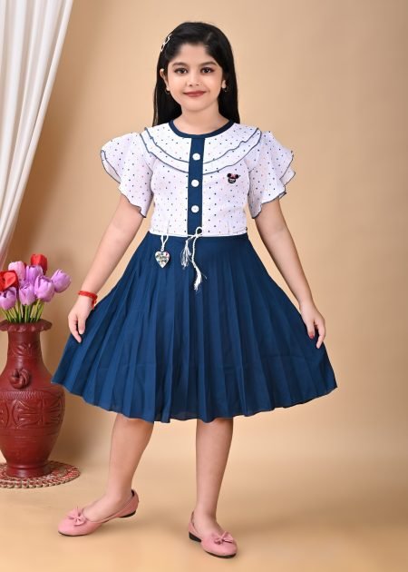 Knee Length Fit And Flare Dress In Navy Blue