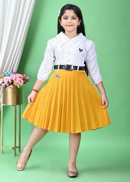 Yellow Fit And Flare Frock With Attached Collar